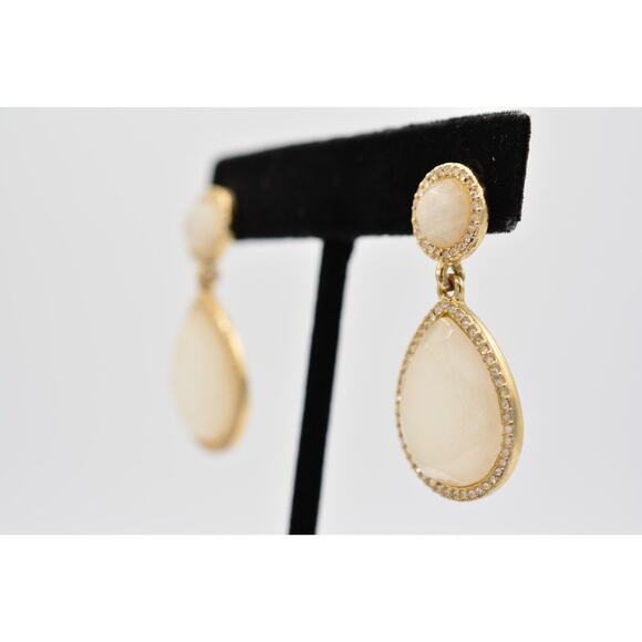 Banana Republic Dangle Earrings Dangle White Crystal Faceted Gold Chunky BinAK - Picture 2 of 12